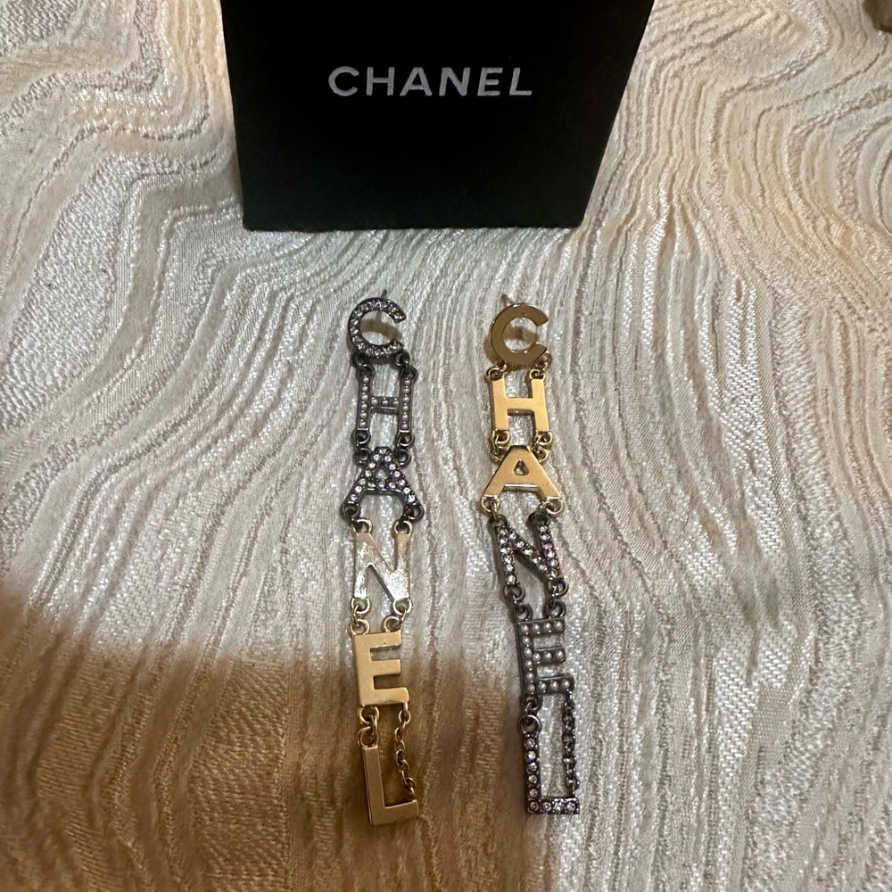ESTATE SALE Rare Chanel Multicolor Letter Dangle Earrings